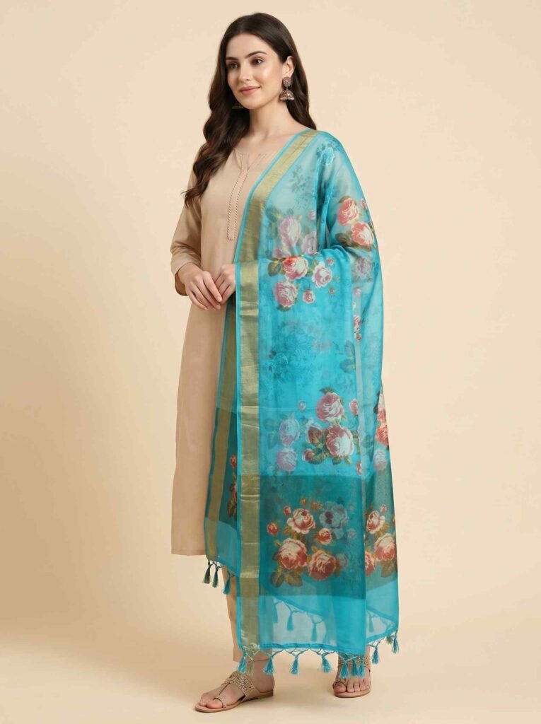 Skyblue Chiffon Silk Pure Banarasi Dupatta
