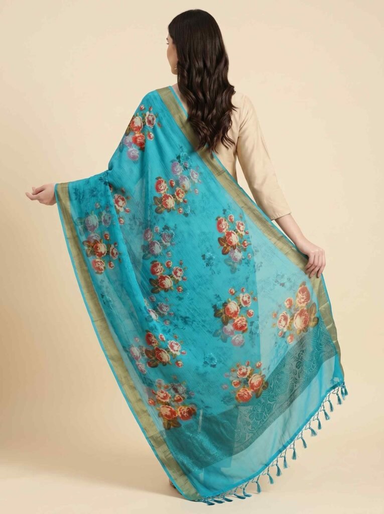 Skyblue Chiffon Silk Pure Banarasi Dupatta