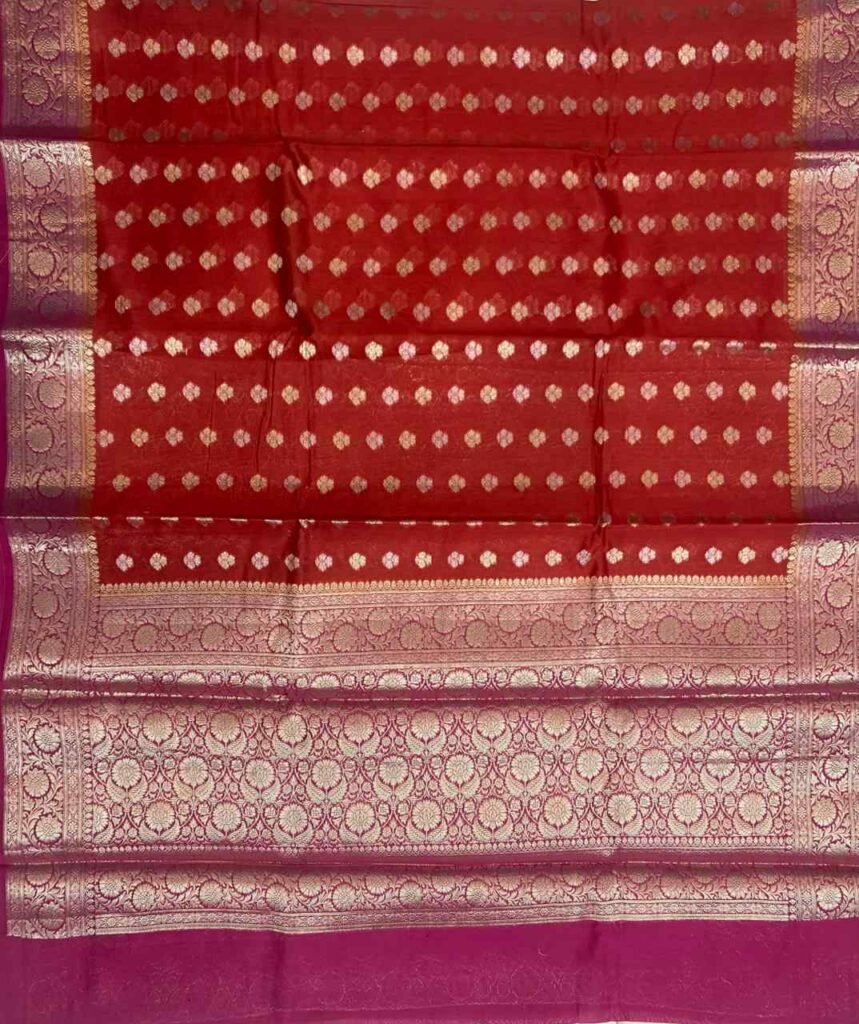 Red Cotton Silk Pure Banarasi Saree