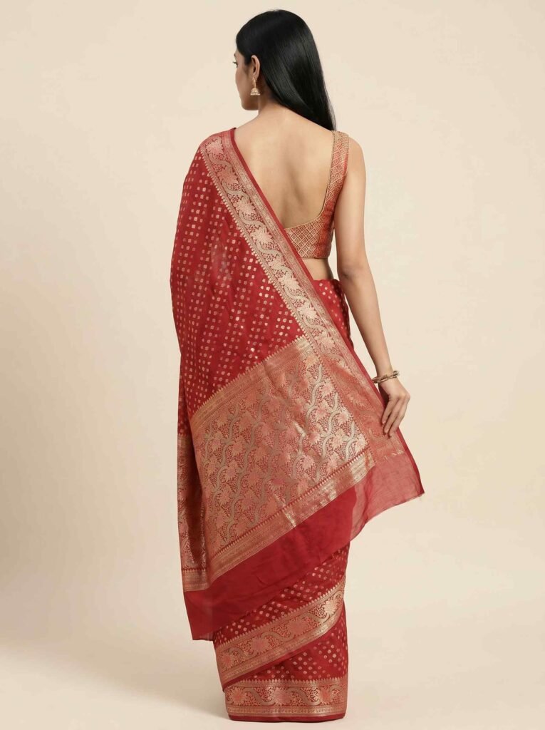 Red Cotton Silk Pure Banarasi Saree