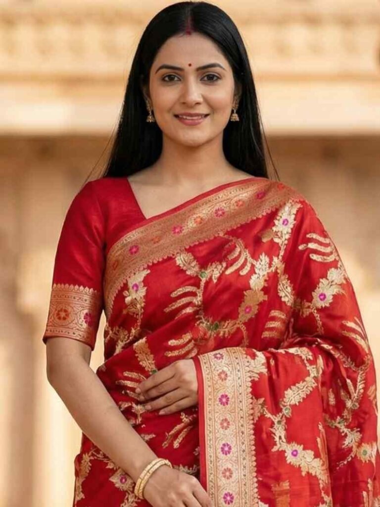 Red Cotton Silk Pure Banarasi Saree