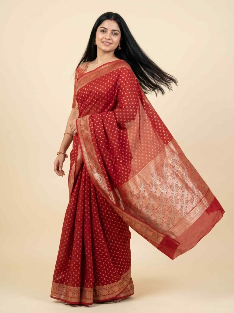 Red Cotton Silk Pure Banarasi Saree