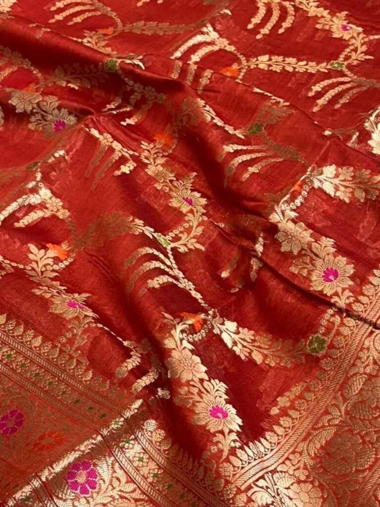 Red Cotton Silk Pure Banarasi Saree