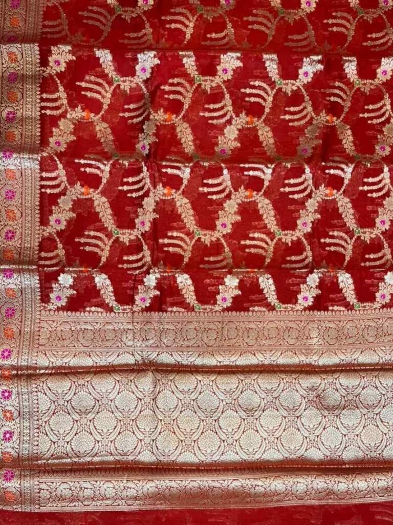 Red Cotton Silk Pure Banarasi Saree