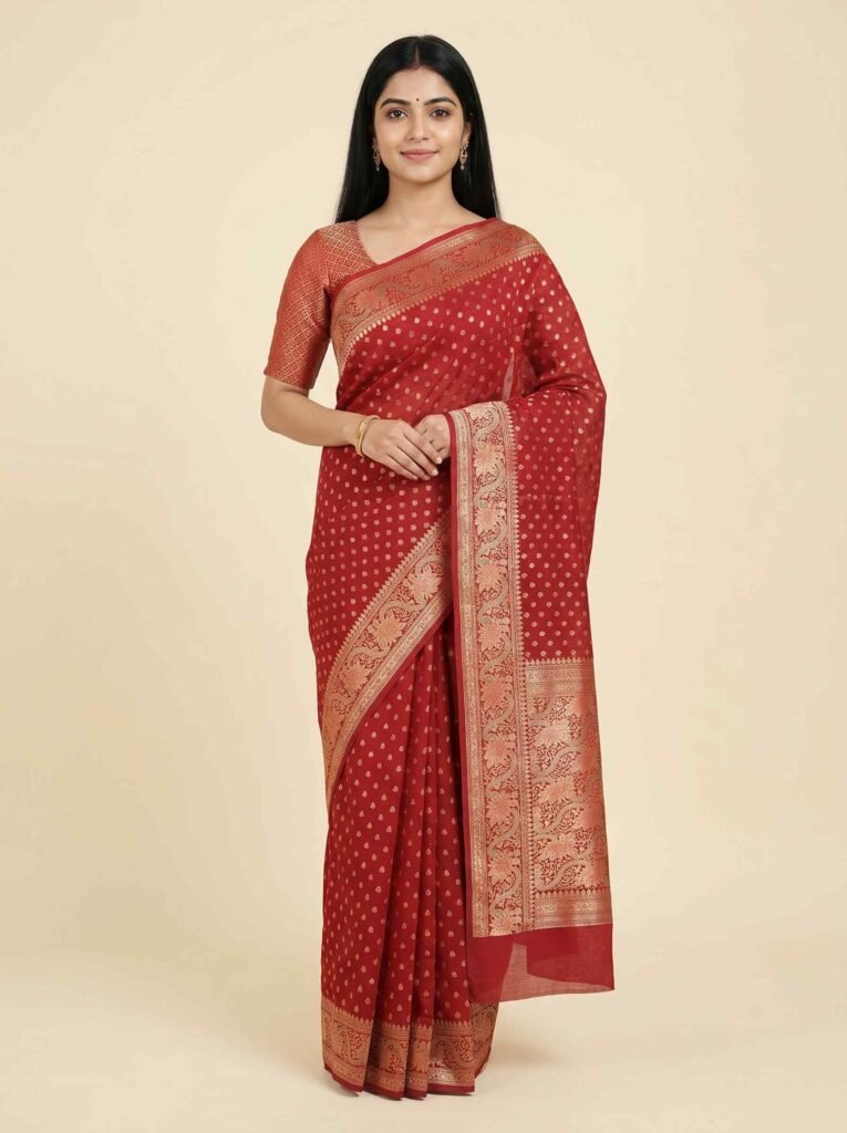 Red Cotton Silk Pure Banarasi Saree