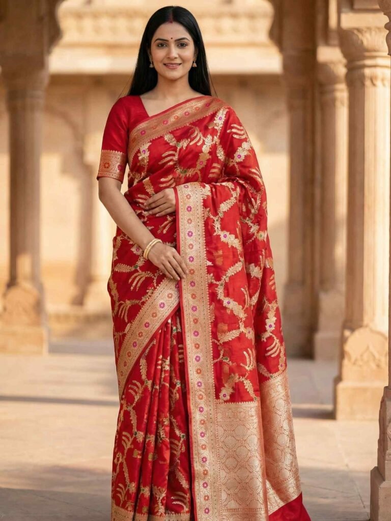 Banarasi Cotton Silk Red Saree