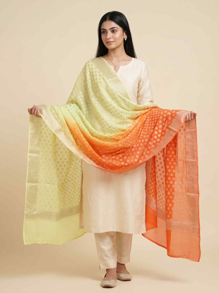 Dual Shade Khaddi Georgette Pure Silk Banarasi Dupatta