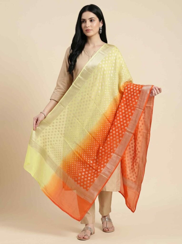 Dual Shade Khaddi Georgette Pure Silk Banarasi Dupatta