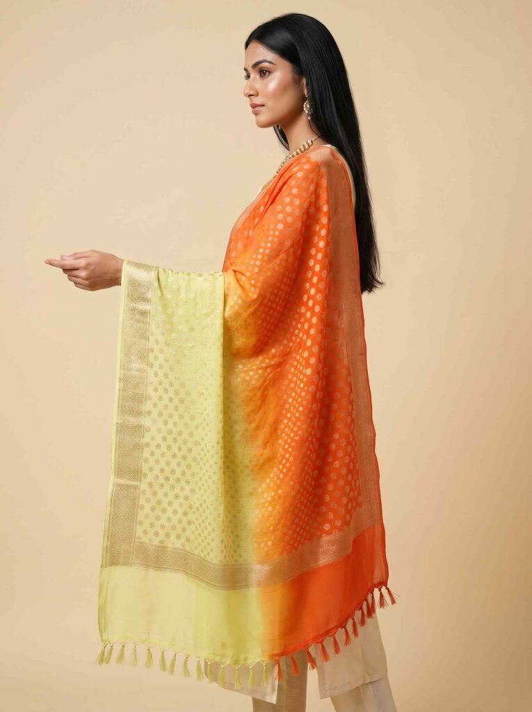Dual Shade Khaddi Georgette Pure Silk Banarasi Dupatta