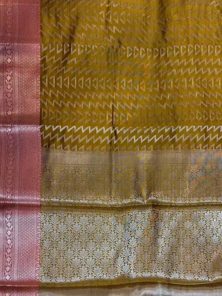 Banarasi Semi Silk Saree In Mustard Colour With ZigZag Zari Work