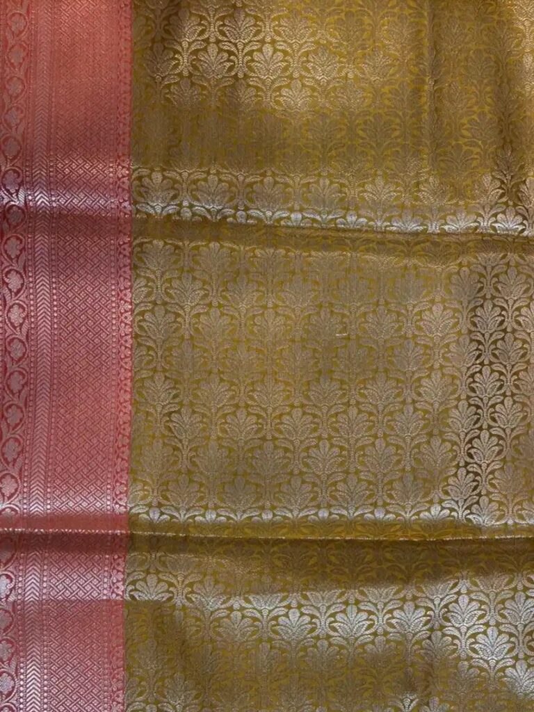 Banarasi Semi Silk Saree In Mustard Colour With ZigZag Zari Work