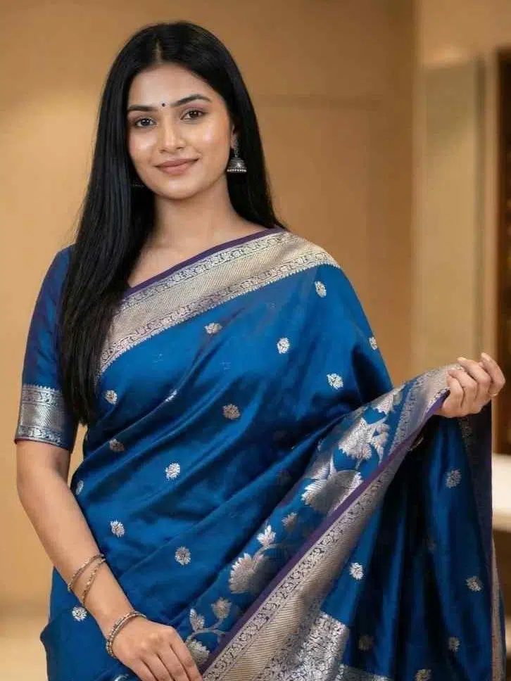 Blue Semi Silk Banarasi Saree