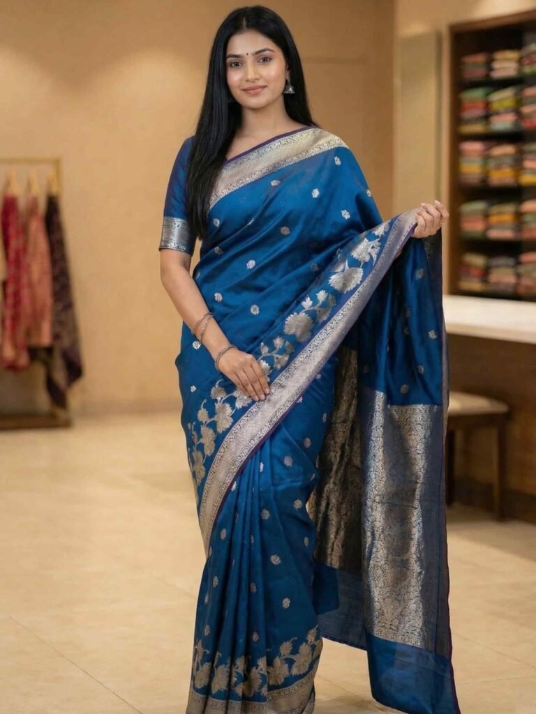 Blue Semi Silk Banarasi Saree