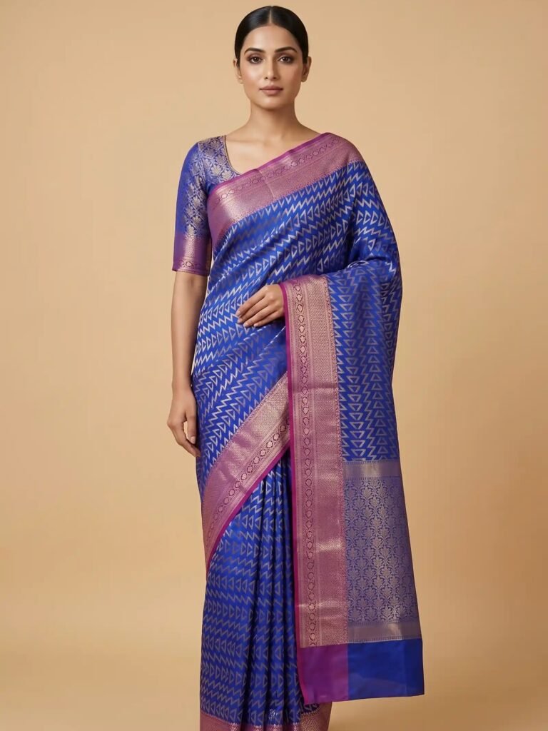 Royal Blue Semi Silk Banarasi Saree