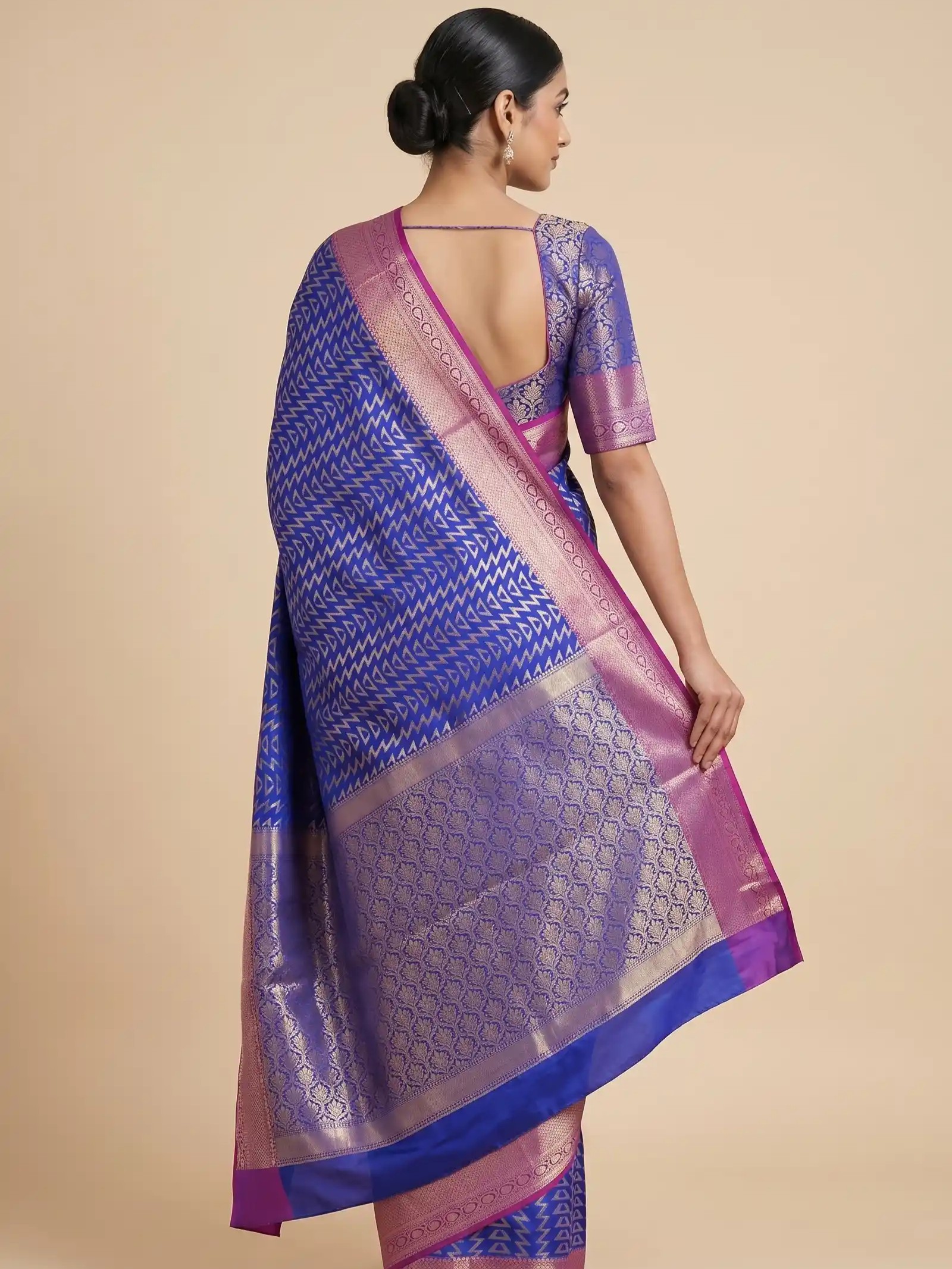 Royal Blue Semi Silk Banarasi Saree