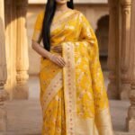 Yellow Cotton Silk Pure Banarasi Saree