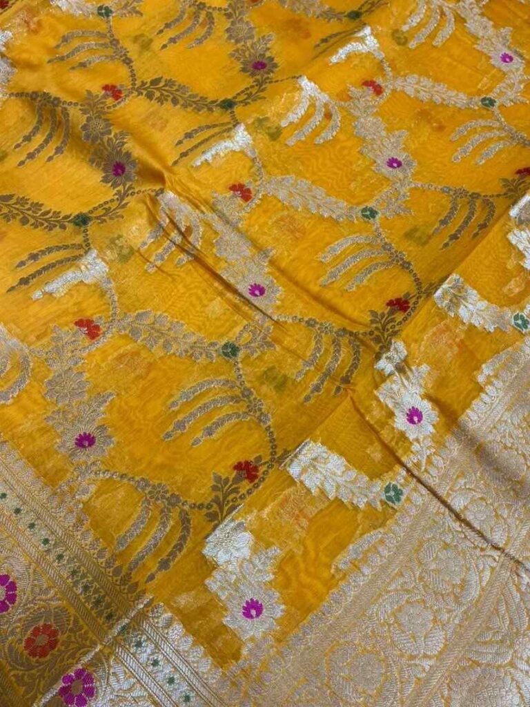 Yellow Cotton Silk Pure Banarasi Saree