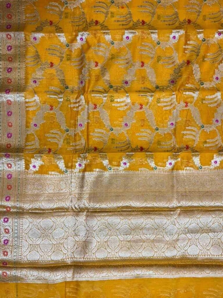 Yellow Cotton Silk Pure Banarasi Saree