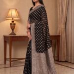 Black Khaddi Georgette Banarasi Silk Saree