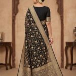 Black Handwoven Khaddi Georgette Banarasi Silk Saree