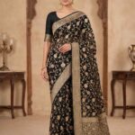 Black Handwoven Khaddi Georgette Banarasi Silk Saree