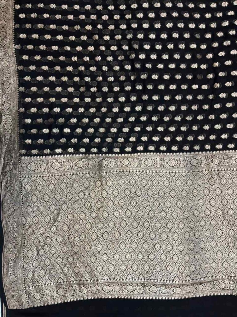 Black Khaddi Georgette Banarasi Silk Saree