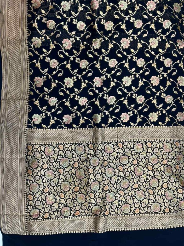 Black Handwoven Khaddi Georgette Banarasi Silk Saree