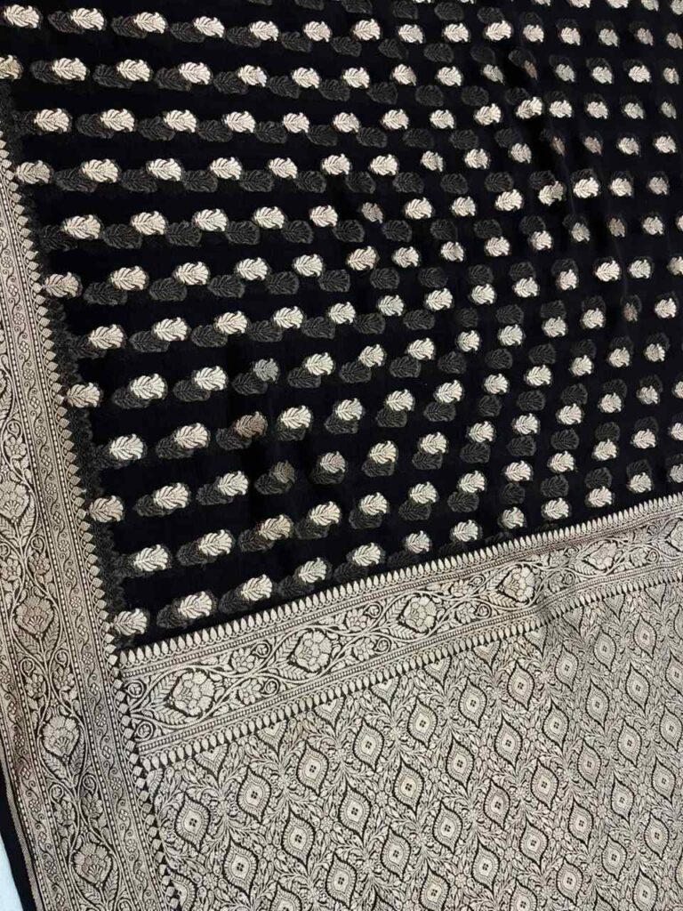 Black Khaddi Georgette Banarasi Silk Saree