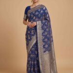 Blue Handwoven Khaddi Georgette Banarasi Silk Saree