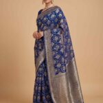 Blue Handwoven Khaddi Georgette Banarasi Silk Saree