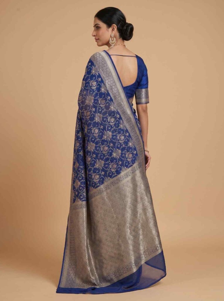 Blue Handwoven Khaddi Georgette Banarasi Silk Saree