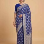 Blue Handwoven Khaddi Georgette Banarasi Silk Saree