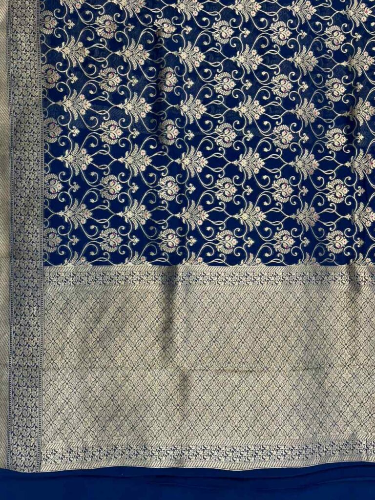 Blue Handwoven Khaddi Georgette Banarasi Silk Saree