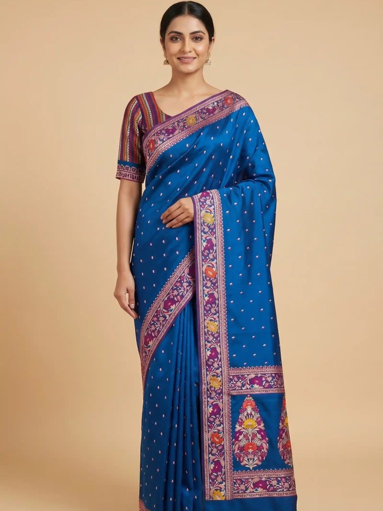 Royal Blue Mashru Silk Banarasi Saree