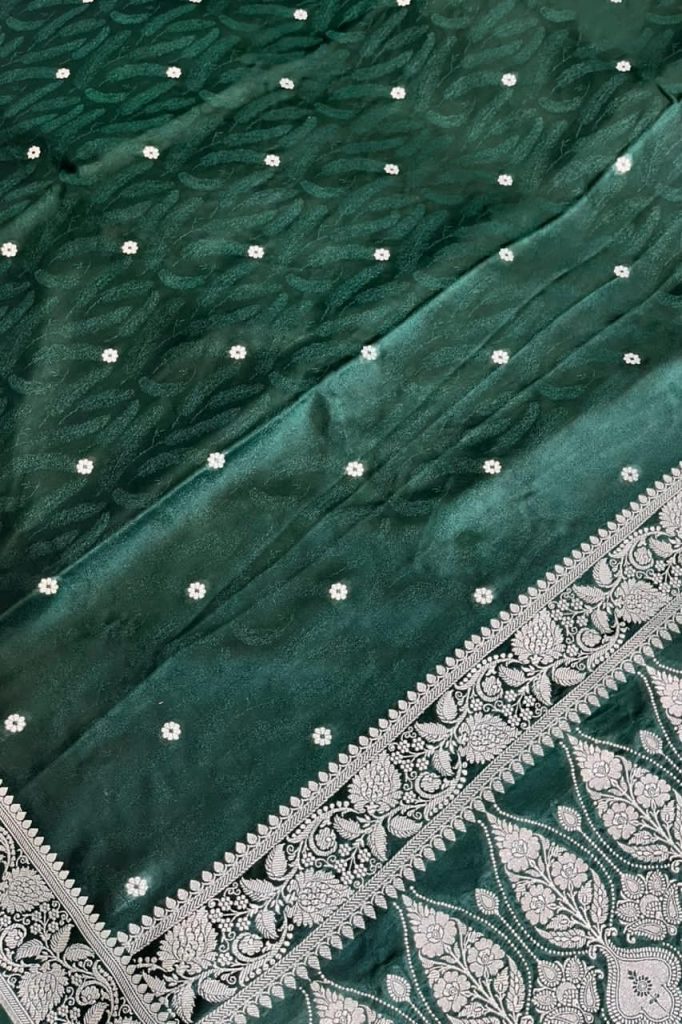 Bottle Green Mashru Silk Banarasi Saree
