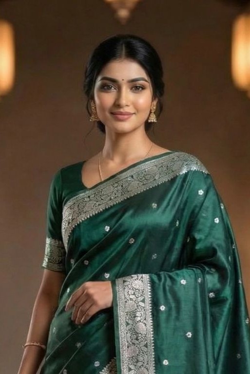 Bottle Green Mashru Silk Banarasi Saree