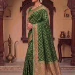 Bottle Green Munga Silk Banarasi Saree