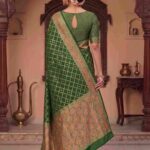 Bottle Green Munga Silk Banarasi Saree