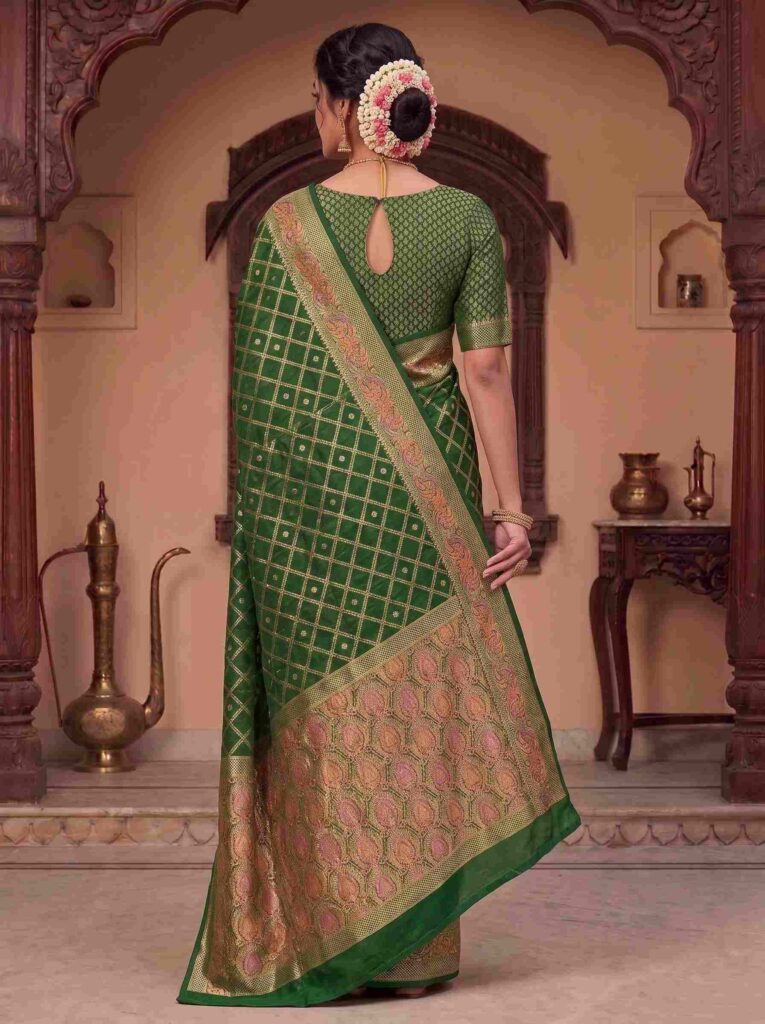 Bottle Green Munga Silk Banarasi Saree