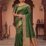 Bottle Green Munga Silk Banarasi Saree