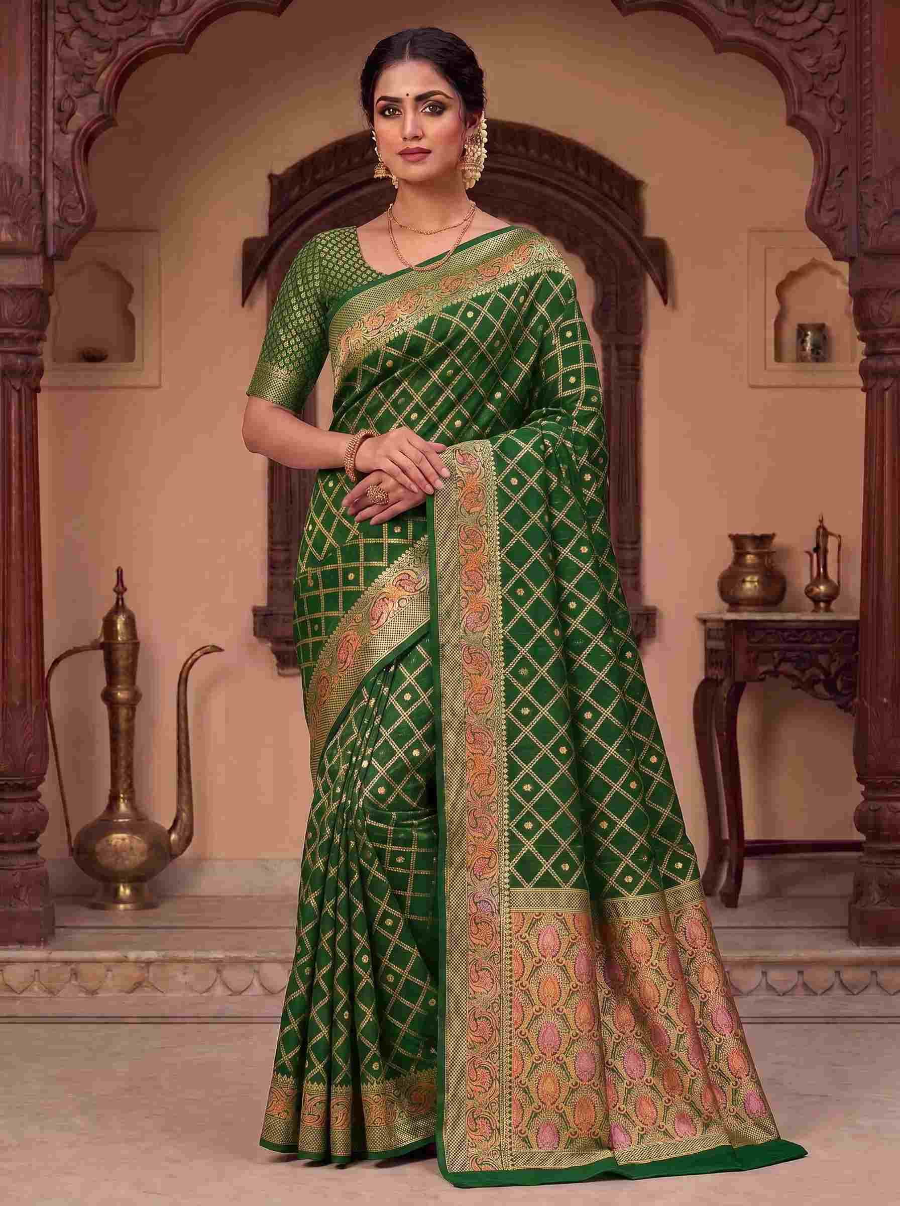 Bottle Green Munga Silk Banarasi Saree