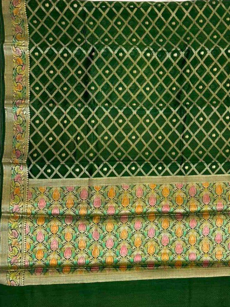 Bottle Green Munga Silk Banarasi Saree