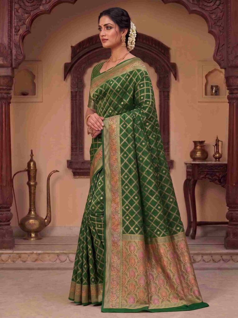 Bottle Green Munga Silk Banarasi Saree