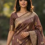 Chiku Viscose Silk Pure Banarasi Saree With Beautiful Floral Zari Work