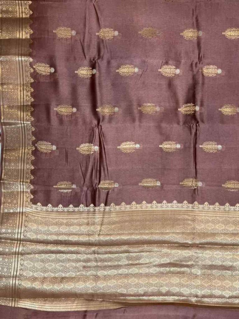 Chiku Viscose Silk Pure Banarasi Saree With Beautiful Floral Zari Work