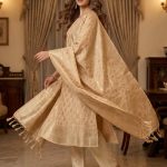 Beige Semi Silk Banarasi Dress Material