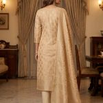 Beige Semi Silk Banarasi Dress Material