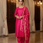 Pink Semi Silk Banarasi Dress Material