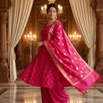 Pink Semi Silk Banarasi Dress Material