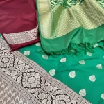 Green Semi Silk Unstiched Banarasi Lehenga